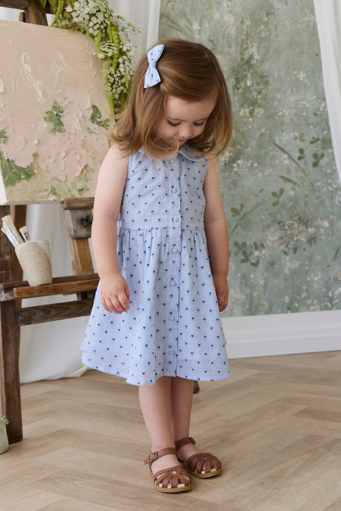 Organic Cotton Desiree Bow - Mon Amour Stripe Indigo Childrens Bow from Jamie Kay NZ
