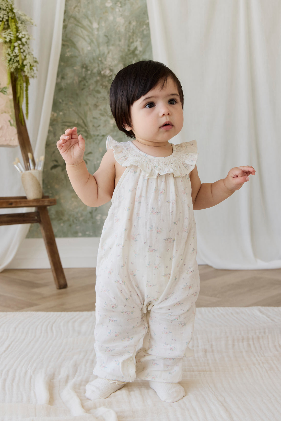 Organic Cotton Muslin Kodi Playsuit - Solange Snow Childrens Playsuit from Jamie Kay NZ