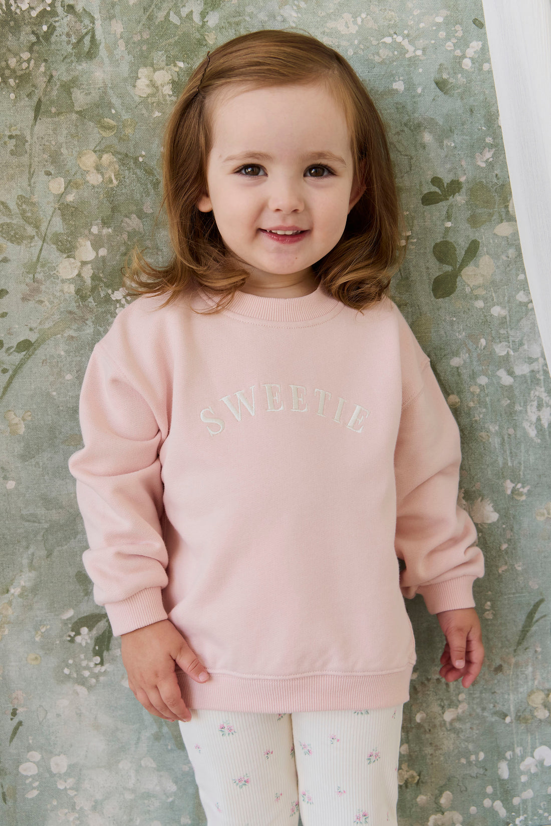 Organic Cotton Rhea Sweatshirt - Cloud Pink Sweetie Childrens Sweatshirt from Jamie Kay NZ