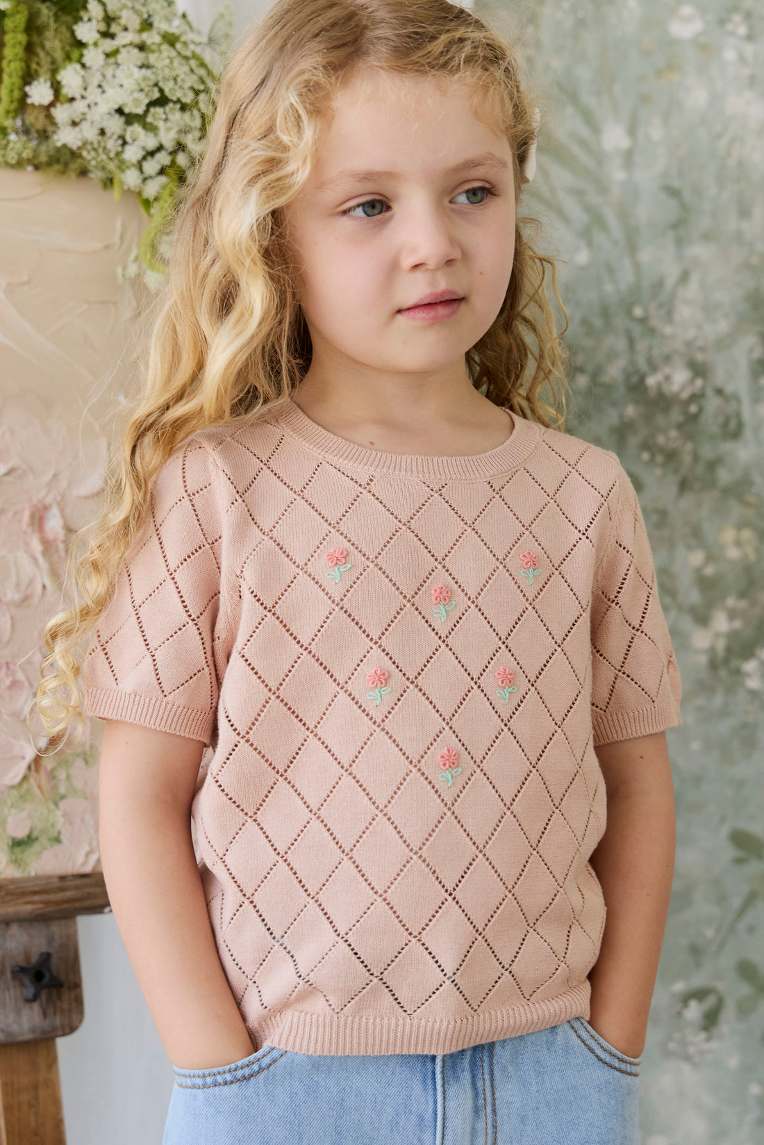 Alexandra Top - Rose Mist Alexandra Flower Childrens Top from Jamie Kay NZ