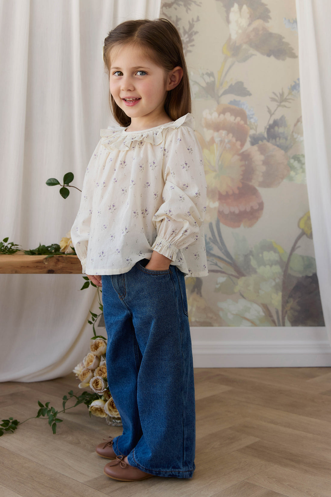 Organic Cotton Leonie Top - Jade Floral Childrens Top from Jamie Kay NZ