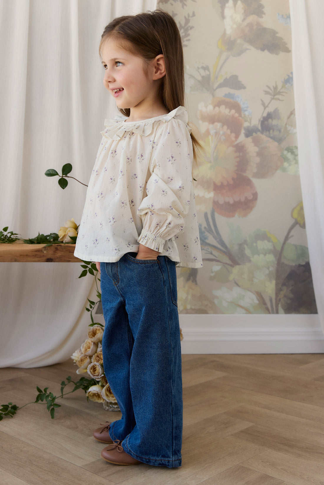 Organic Cotton Leonie Top - Jade Floral Childrens Top from Jamie Kay NZ