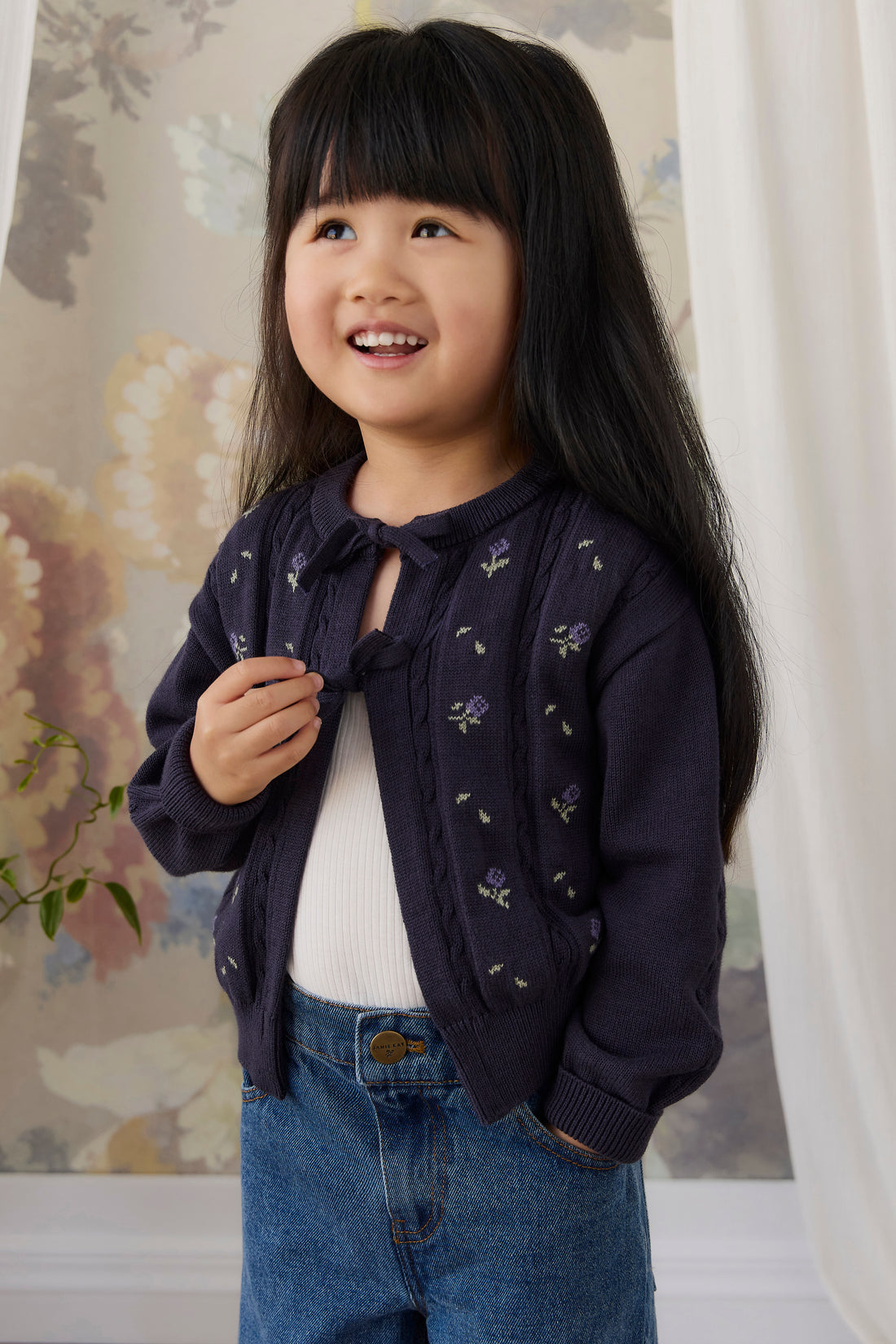 Annabella Knitted Cardigan - Annabella Jacquard Deep Well Childrens Cardigan from Jamie Kay NZ
