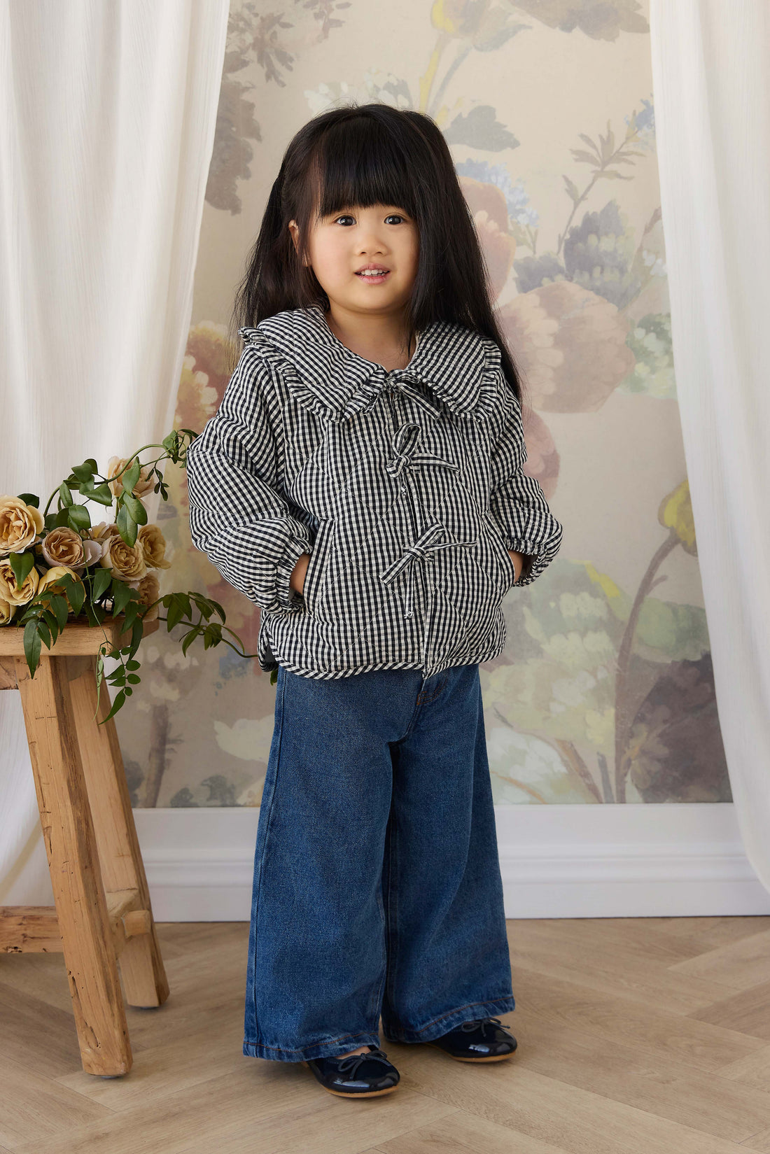 Mariette Cotton Jacket - Petite Gingham Graphite Childrens Jacket from Jamie Kay NZ