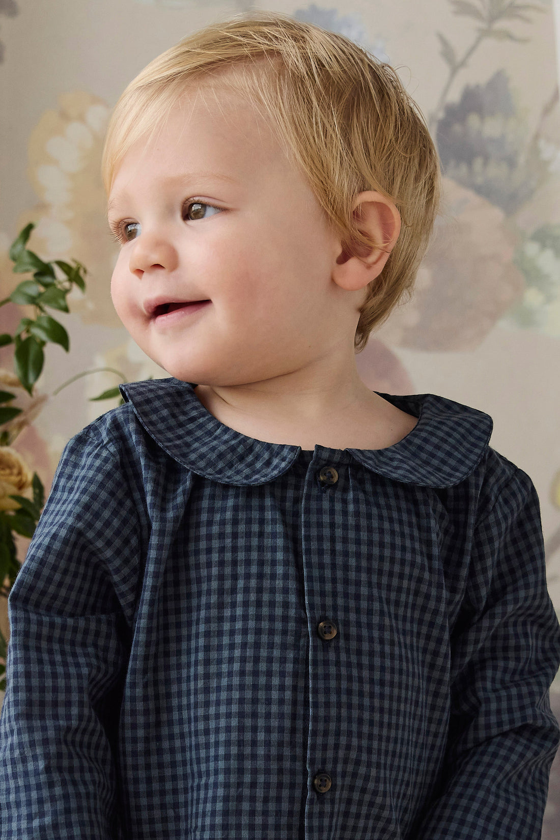 Organic Cotton Gabriel Top - Tiny Gingham Maritime Childrens Top from Jamie Kay NZ