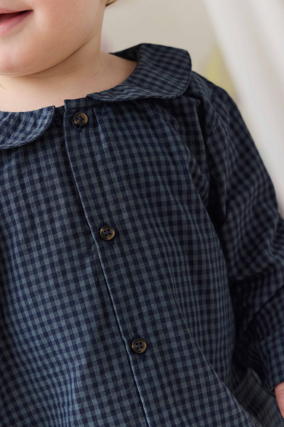 Organic Cotton Gabriel Top - Tiny Gingham Maritime Childrens Top from Jamie Kay NZ