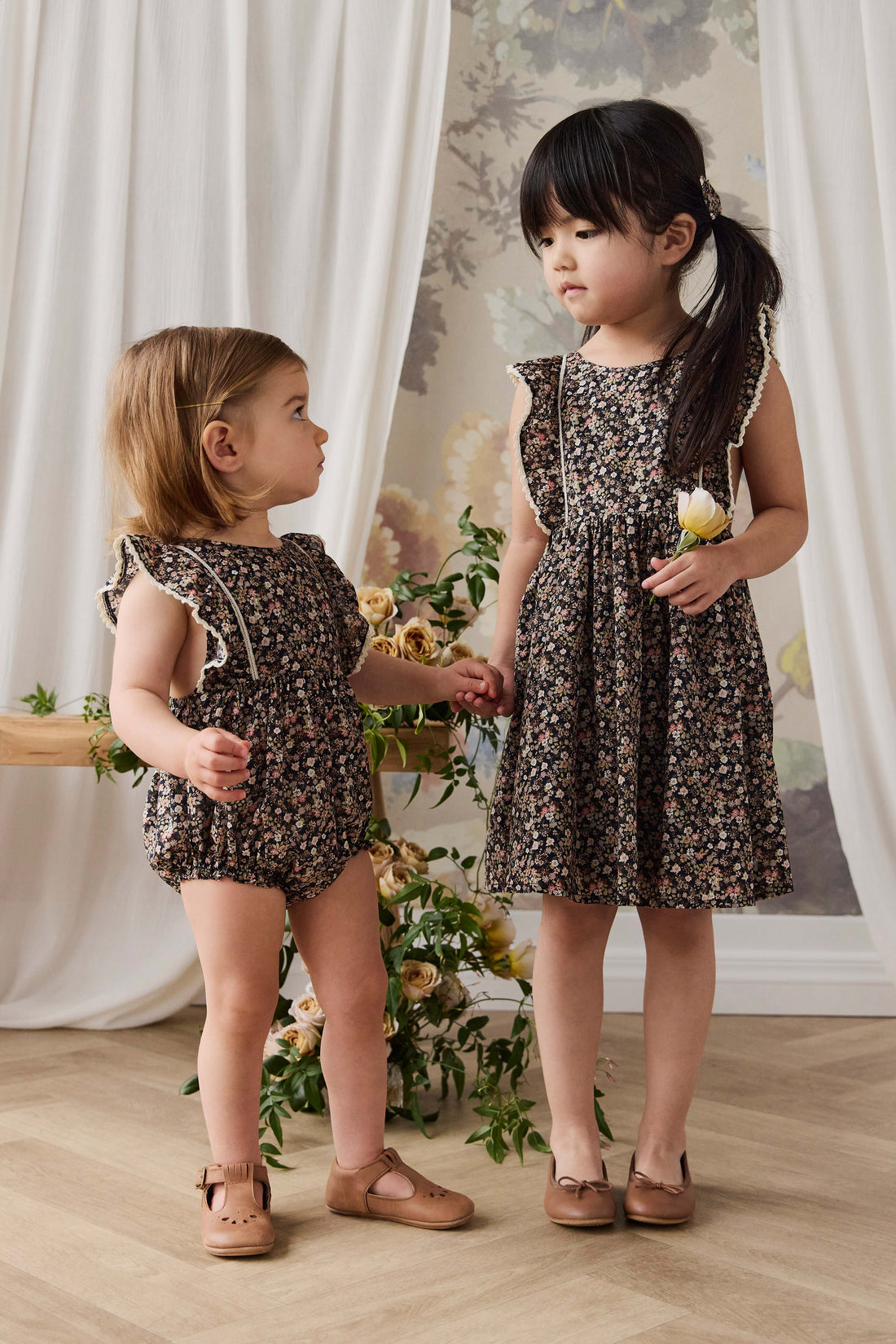 Organic Cotton Beatrice Playsuit - Luca Floral Childrens Bodysuit from Jamie Kay NZ