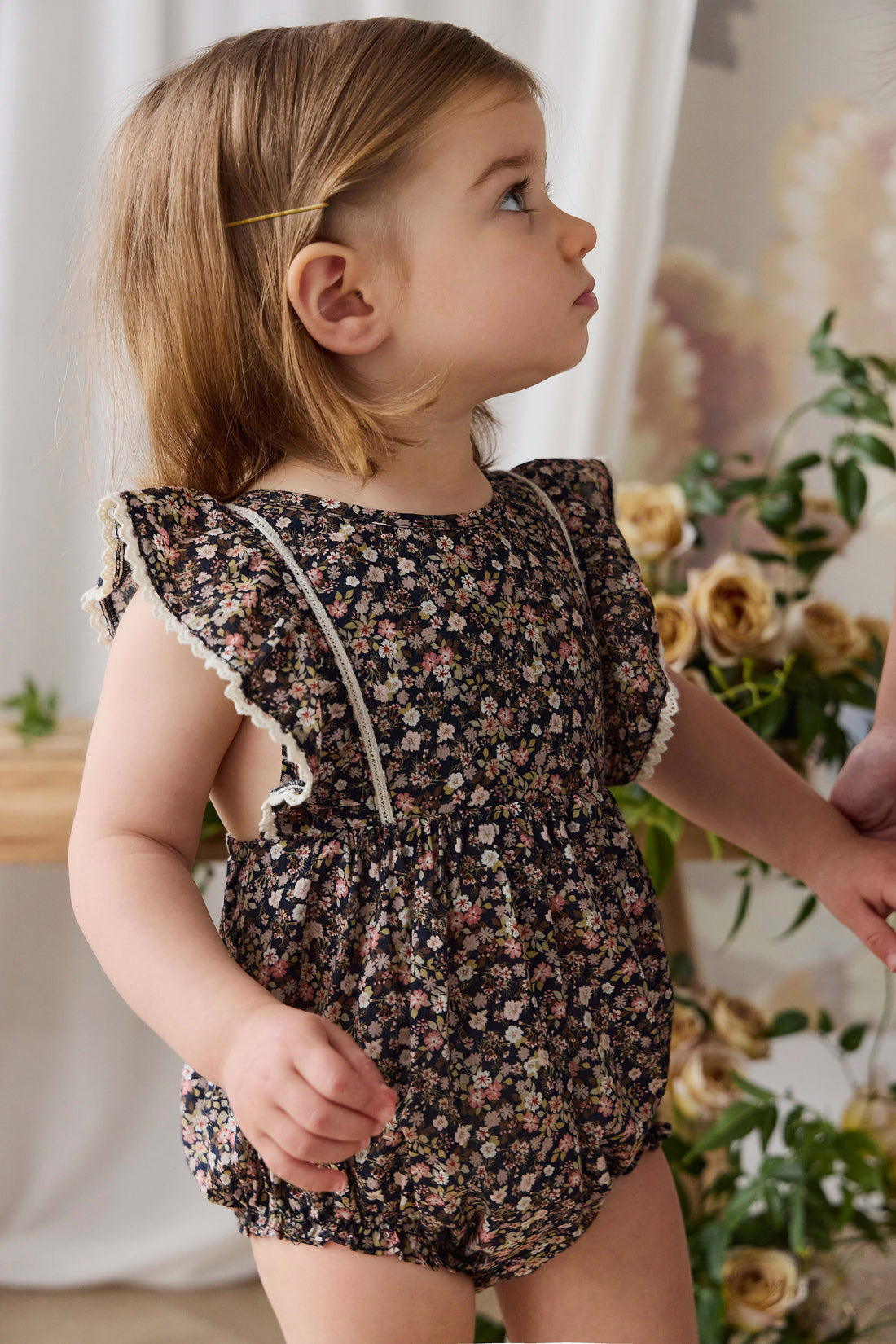 Organic Cotton Beatrice Playsuit - Luca Floral Childrens Bodysuit from Jamie Kay NZ