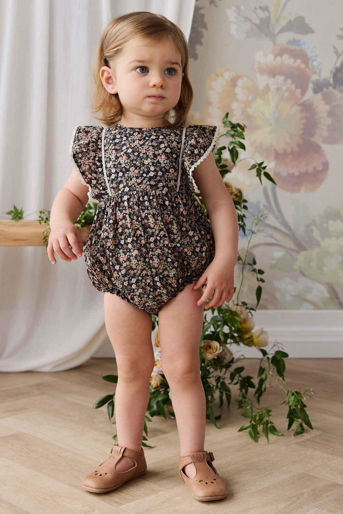 Organic Cotton Beatrice Playsuit - Luca Floral Childrens Bodysuit from Jamie Kay NZ