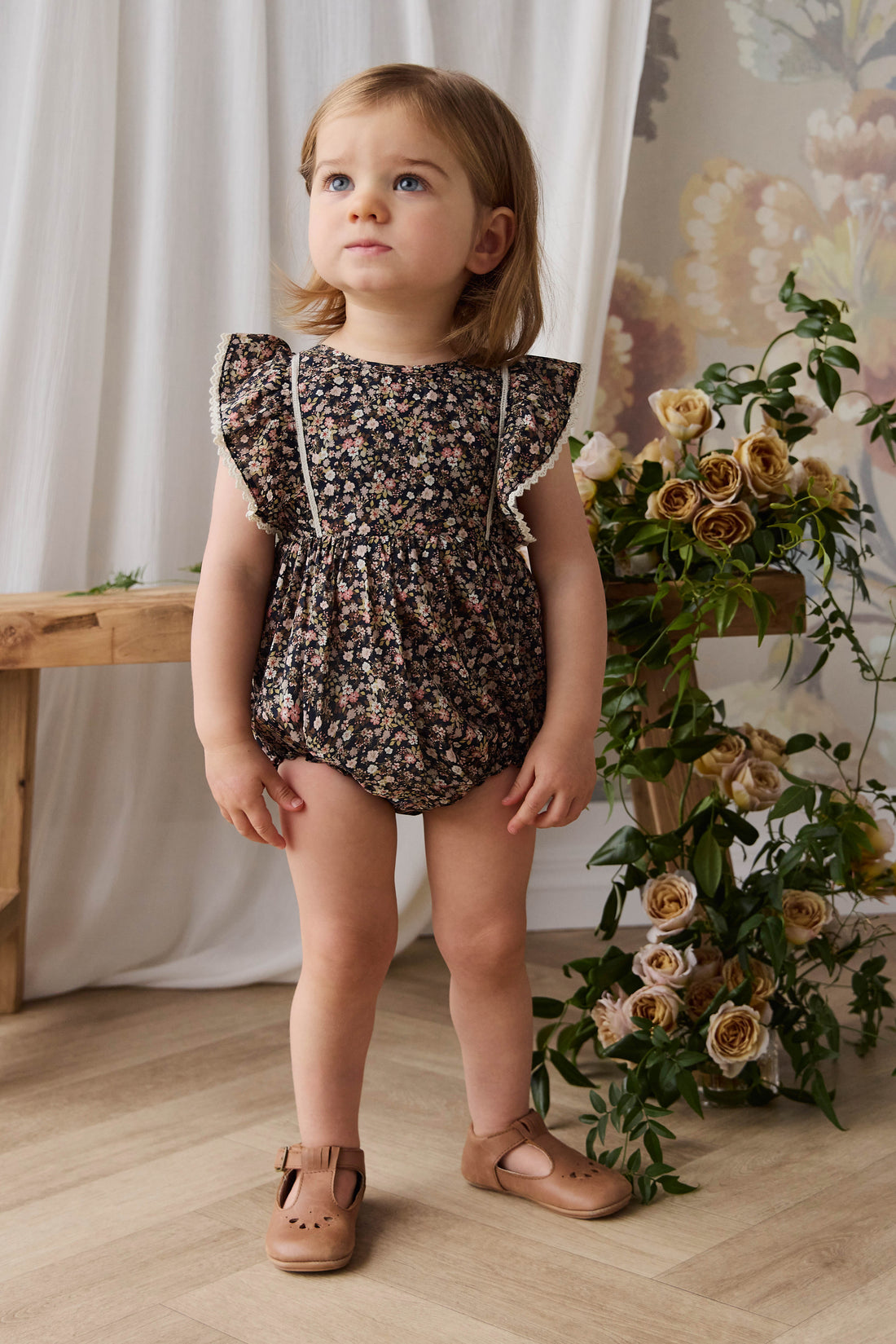 Organic Cotton Beatrice Playsuit - Luca Floral Childrens Bodysuit from Jamie Kay NZ