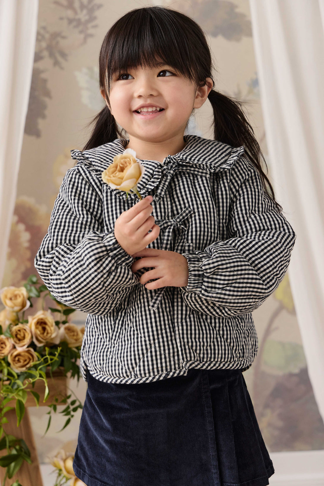 Mariette Cotton Jacket - Petite Gingham Graphite Childrens Jacket from Jamie Kay NZ