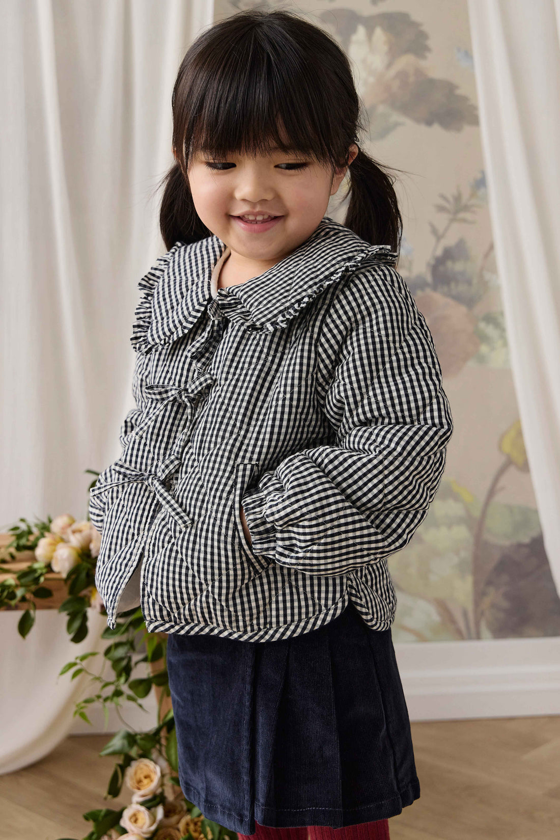 Mariette Cotton Jacket - Petite Gingham Graphite Childrens Jacket from Jamie Kay NZ