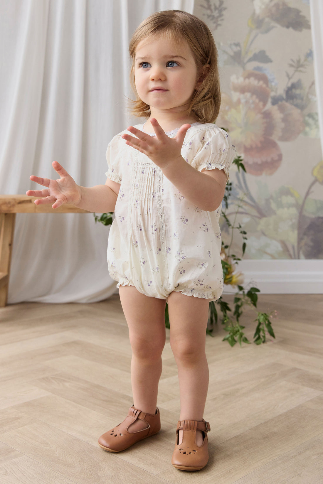 Organic Cotton Saylor Playsuit - Jade Floral Childrens Playsuit from Jamie Kay NZ