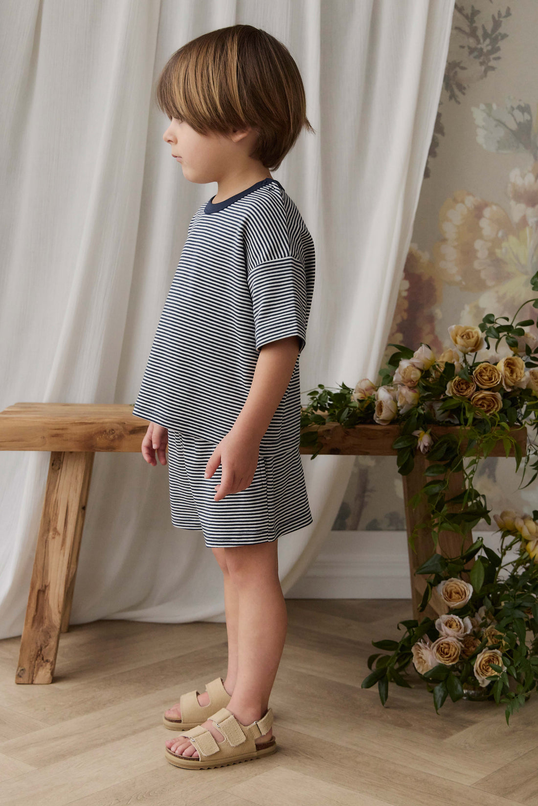 Pima Cotton Edward Short - Petite Stripe Cloud/Maritime Childrens Shorts from Jamie Kay NZ