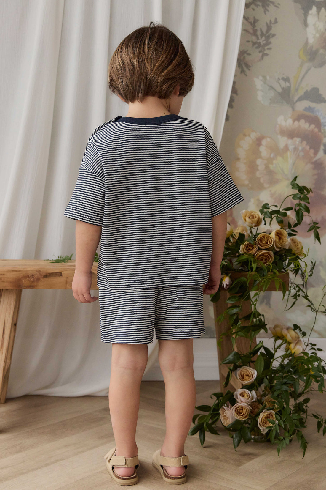 Pima Cotton Edward Tee - Petite Stripe Cloud/Maritime Childrens Top from Jamie Kay NZ