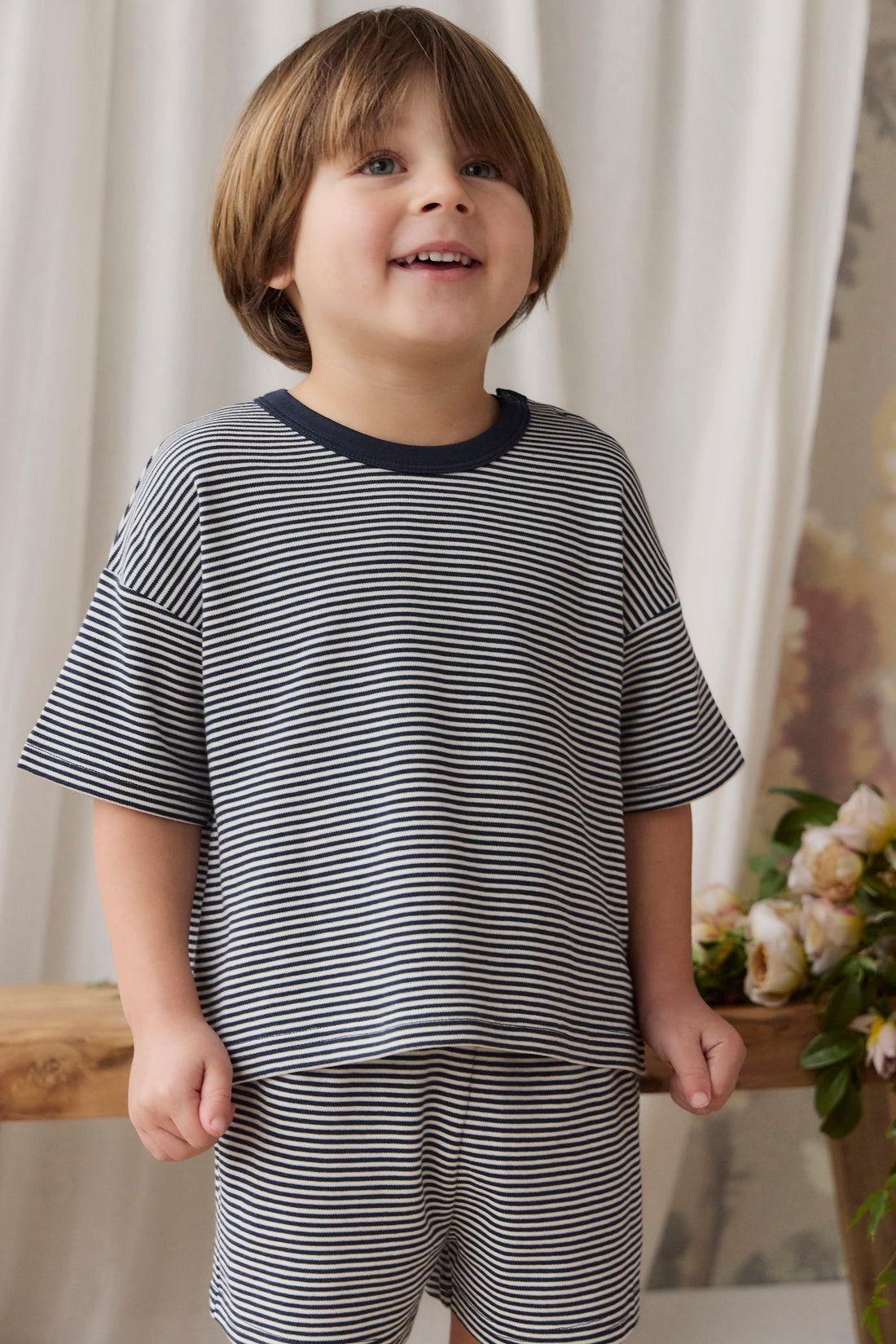 Pima Cotton Edward Tee - Petite Stripe Cloud/Maritime Childrens Top from Jamie Kay NZ