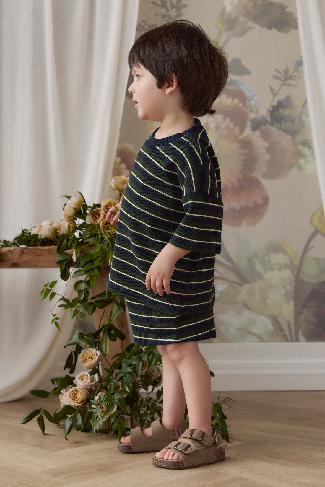 Organic Cotton Waffle Leith Short - Maritime Grandeur Stripe Childrens Short from Jamie Kay NZ