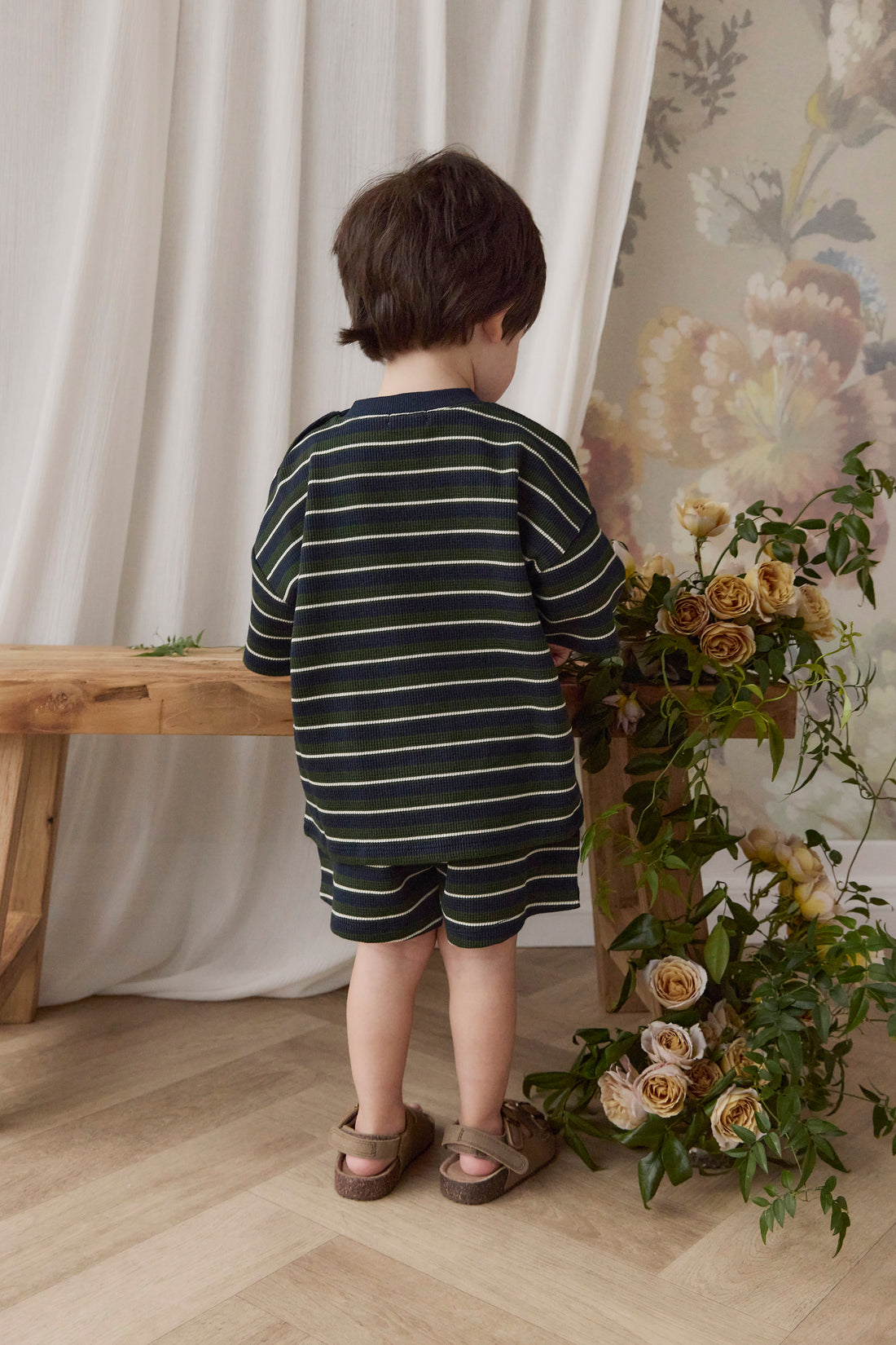 Organic Cotton Waffle Leith Short - Maritime Grandeur Stripe Childrens Short from Jamie Kay NZ