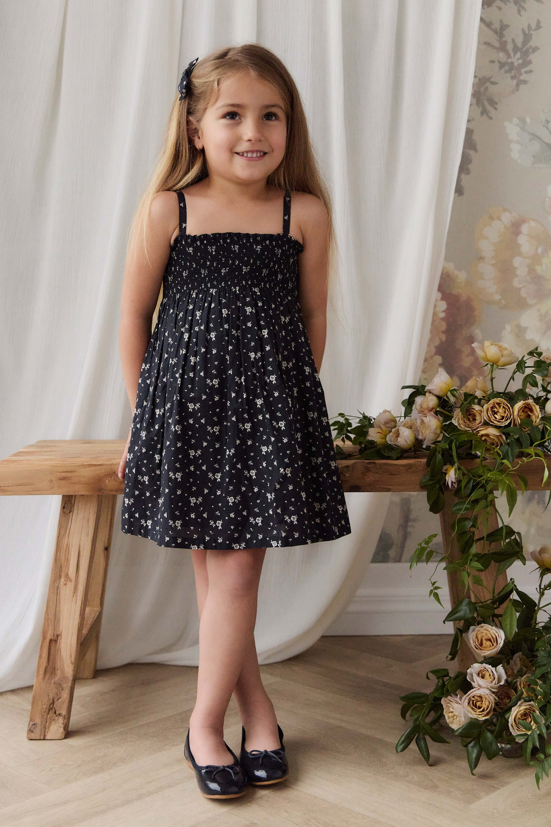 Organic Cotton Marlene Dress - Huguette Graphite Childrens Dress from Jamie Kay NZ