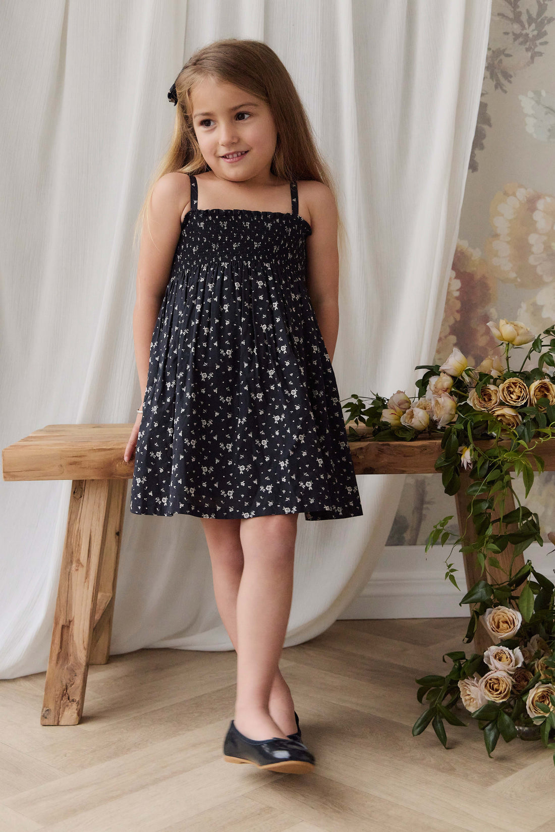 Organic Cotton Marlene Dress - Huguette Graphite Childrens Dress from Jamie Kay NZ