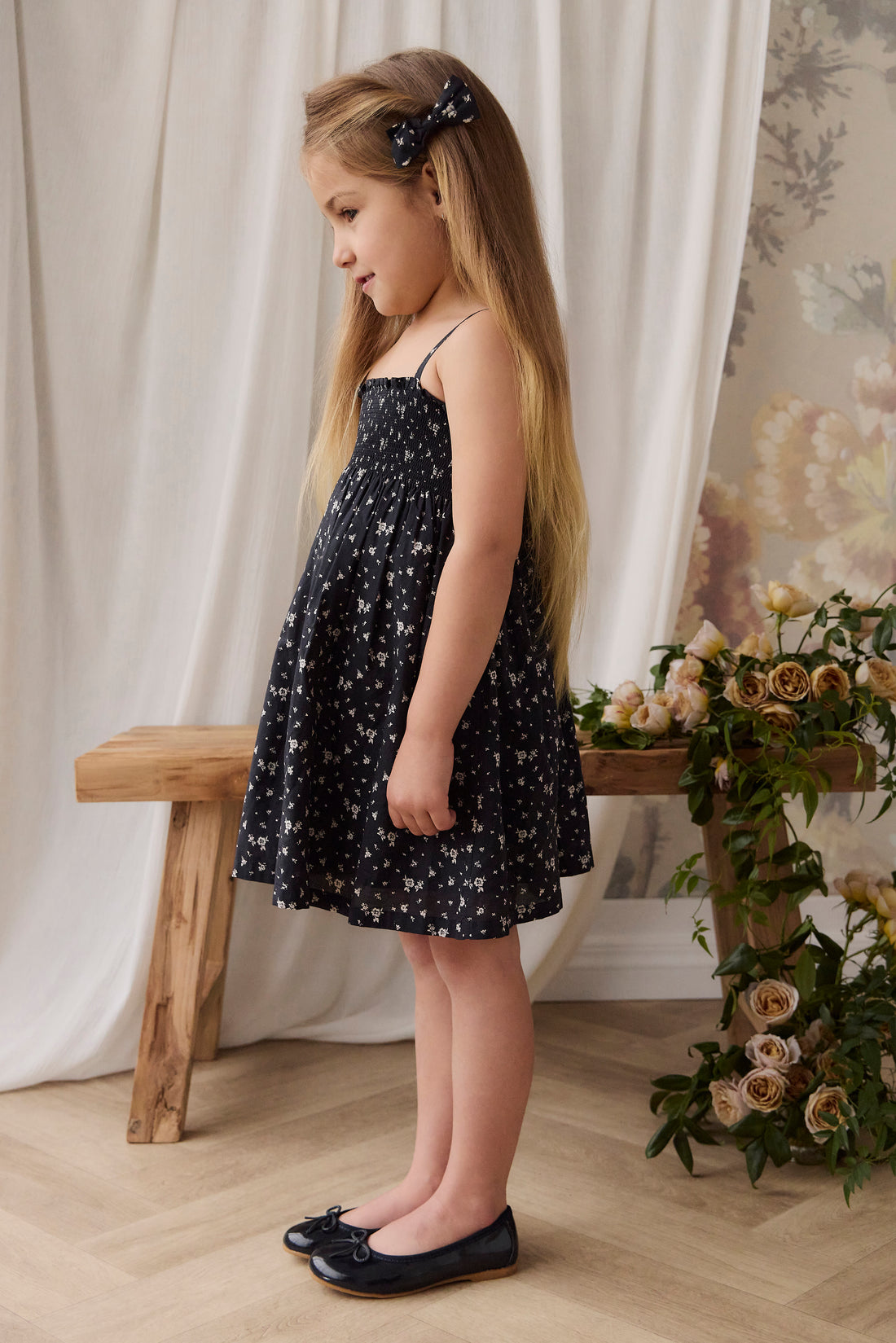 Organic Cotton Marlene Dress - Huguette Graphite Childrens Dress from Jamie Kay NZ