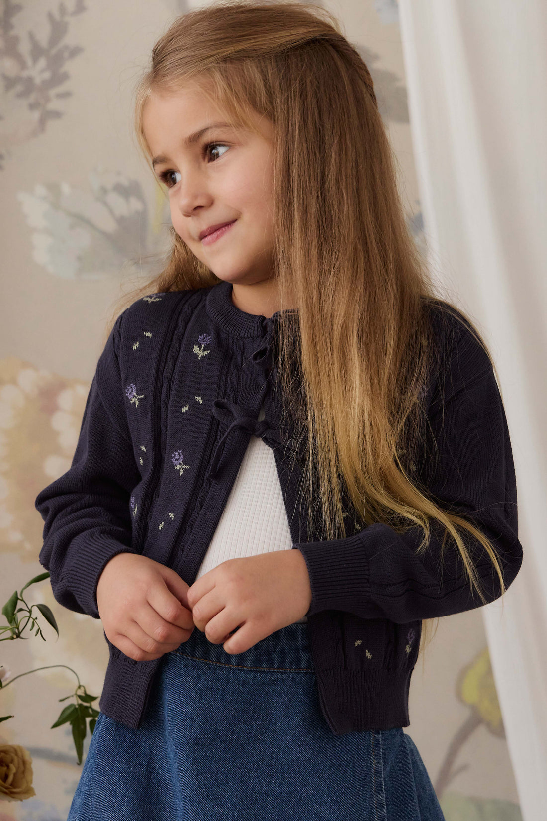 Annabella Knitted Cardigan - Annabella Jacquard Deep Well Childrens Cardigan from Jamie Kay NZ