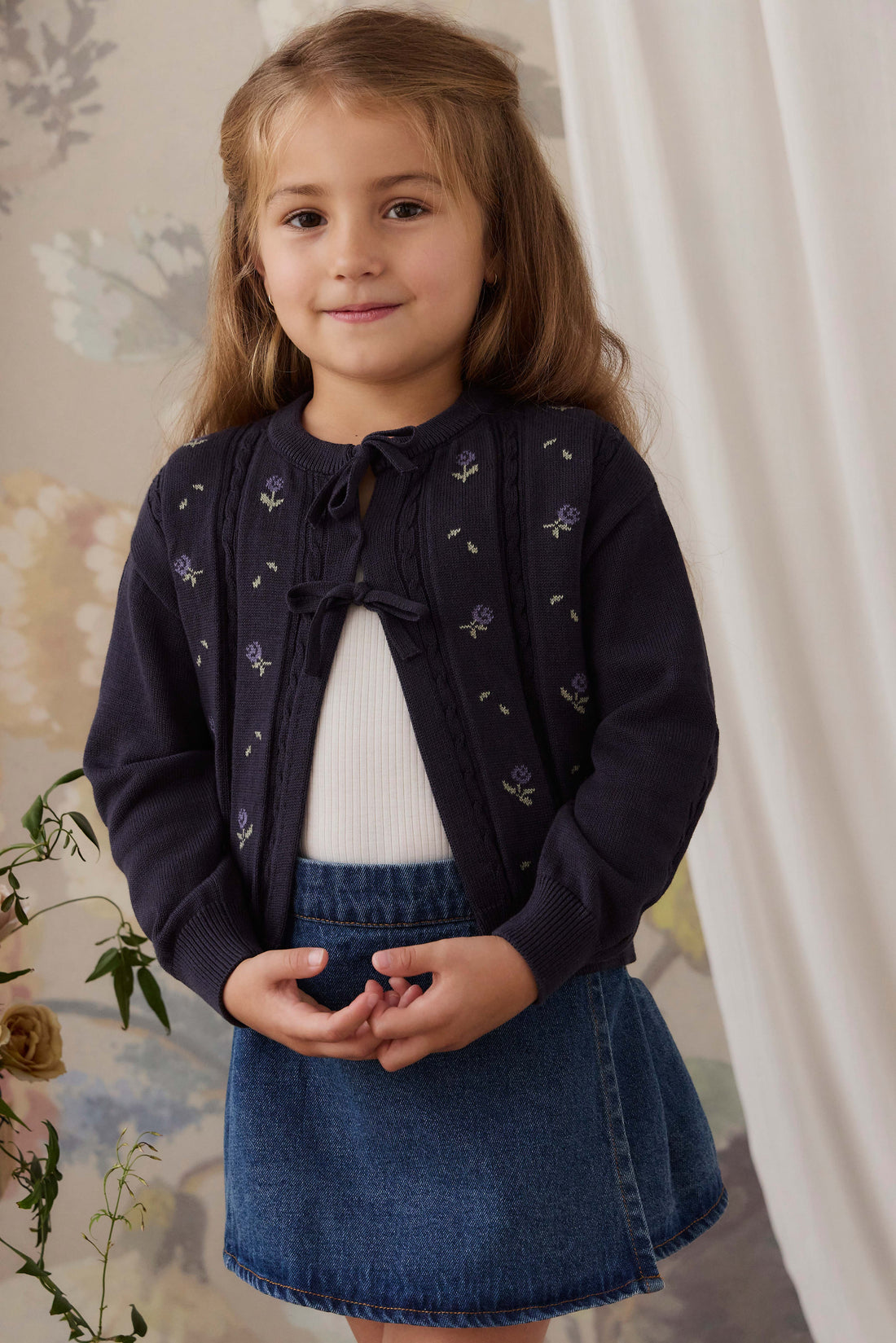 Annabella Knitted Cardigan - Annabella Jacquard Deep Well Childrens Cardigan from Jamie Kay NZ