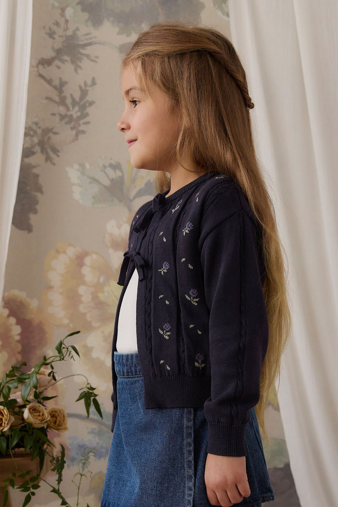 Annabella Knitted Cardigan - Annabella Jacquard Deep Well Childrens Cardigan from Jamie Kay NZ