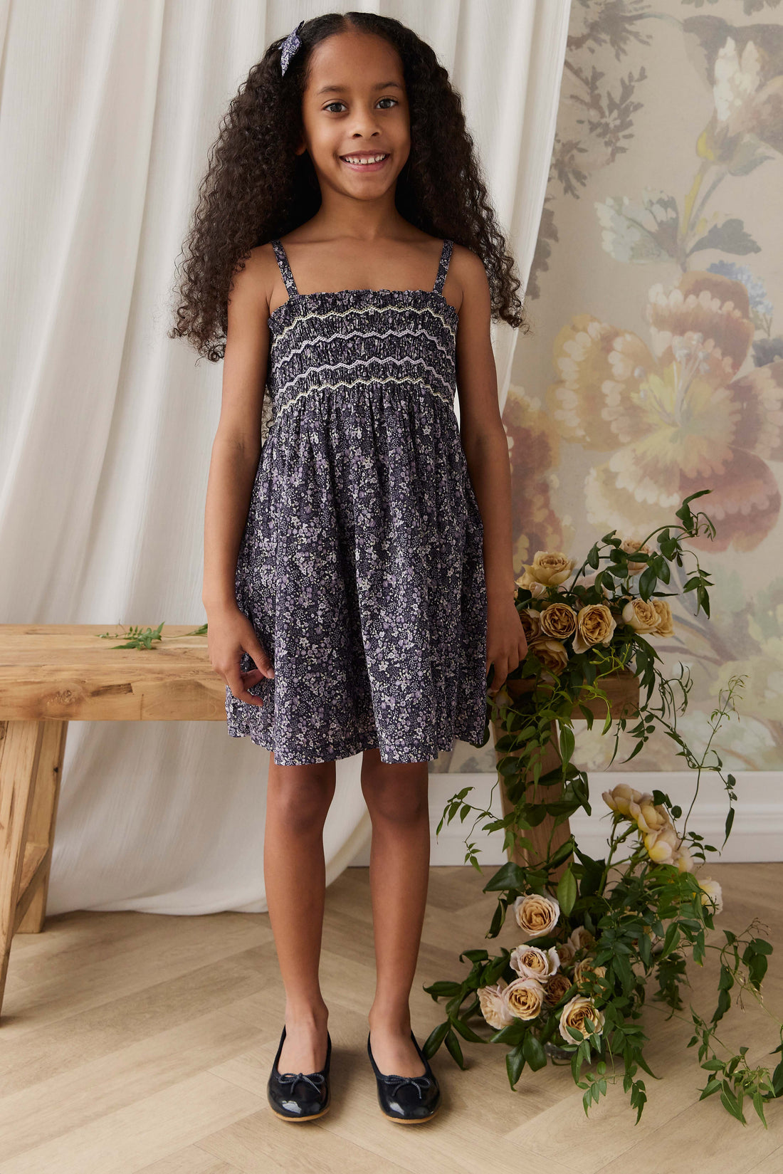 Organic Cotton Mariette Dress - Violet Floral Childrens Dress from Jamie Kay NZ