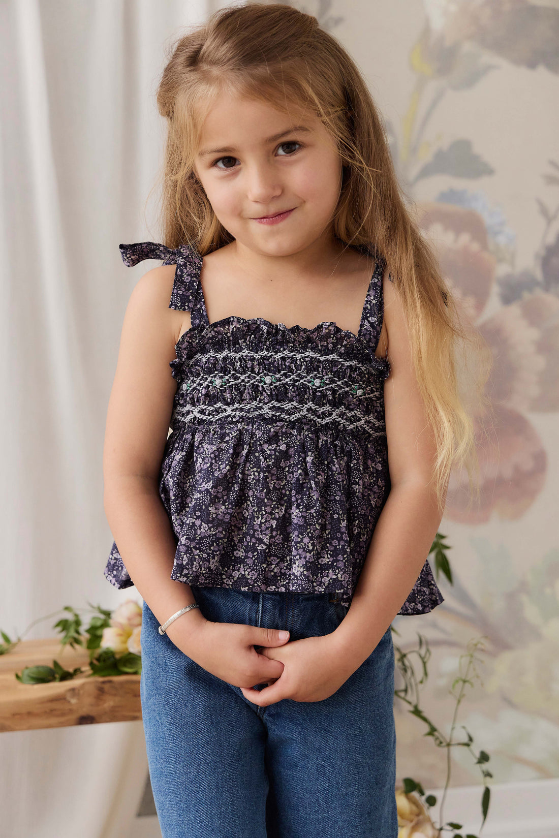 Organic Cotton Carine Top - Violet Floral Childrens Top from Jamie Kay NZ