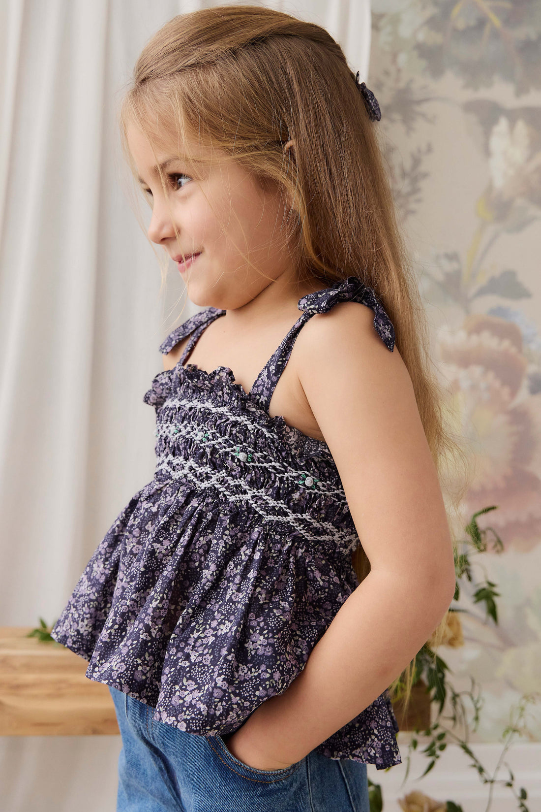 Organic Cotton Carine Top - Violet Floral Childrens Top from Jamie Kay NZ