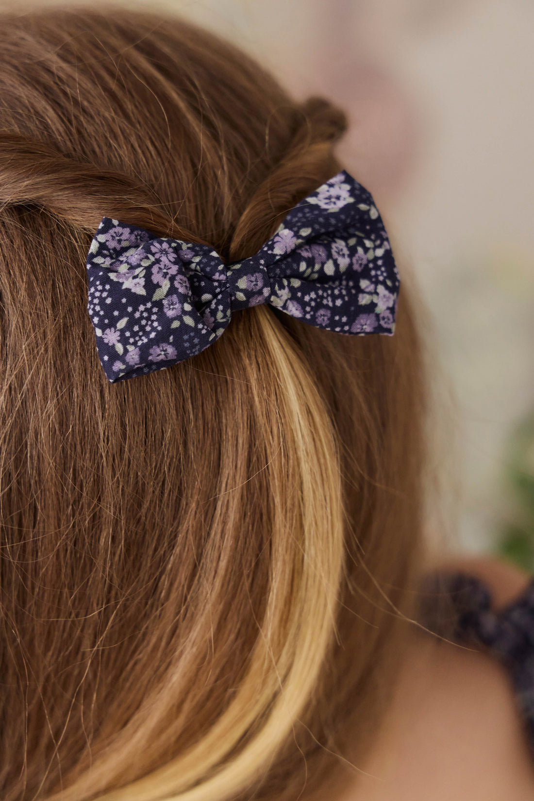 Organic Cotton Desiree Bow - Violet Floral Childrens Bow from Jamie Kay NZ