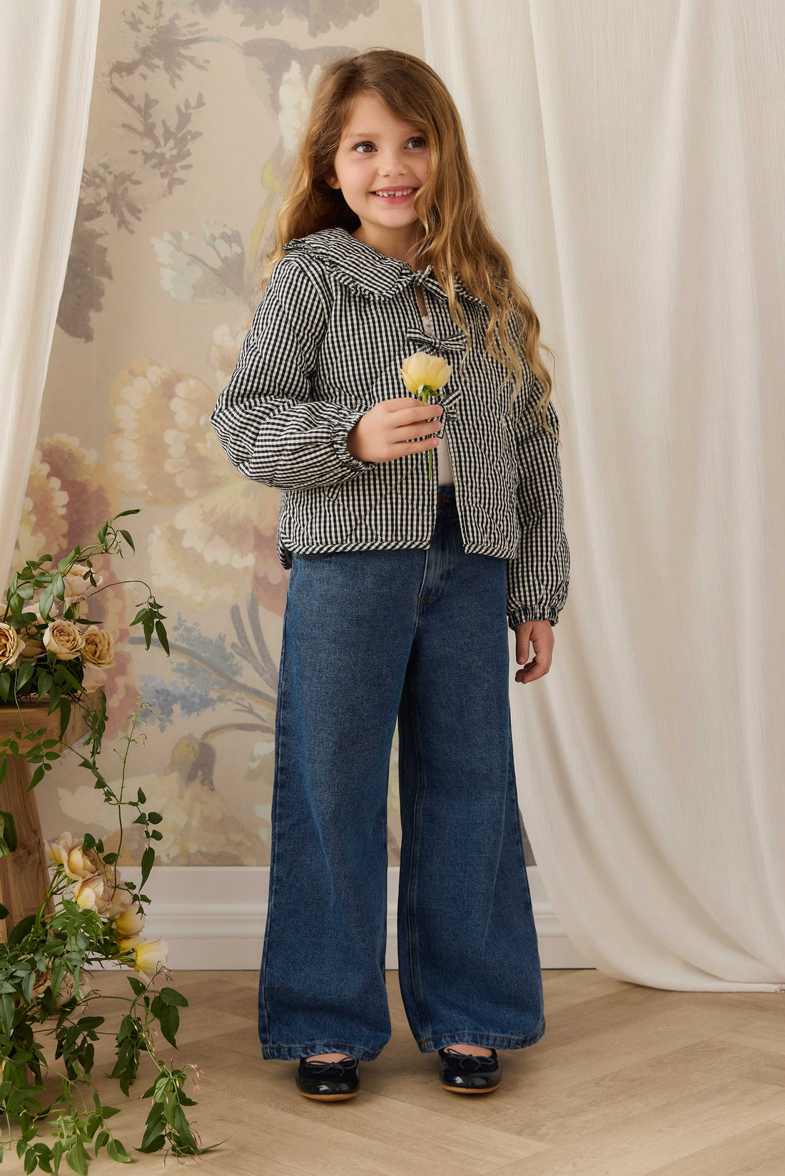 Mariette Cotton Jacket - Petite Gingham Graphite Childrens Jacket from Jamie Kay NZ
