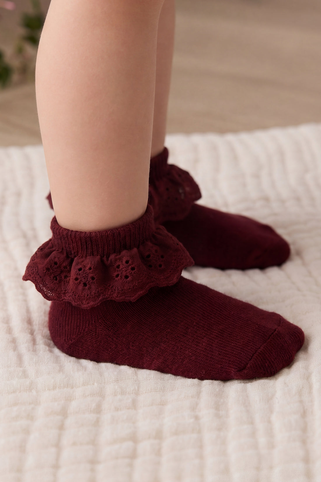 Frill Ankle Sock - Burgundy Childrens Sock from Jamie Kay NZ
