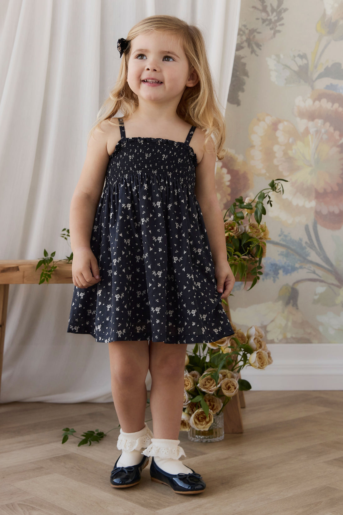 Organic Cotton Marlene Dress - Huguette Graphite Childrens Dress from Jamie Kay NZ