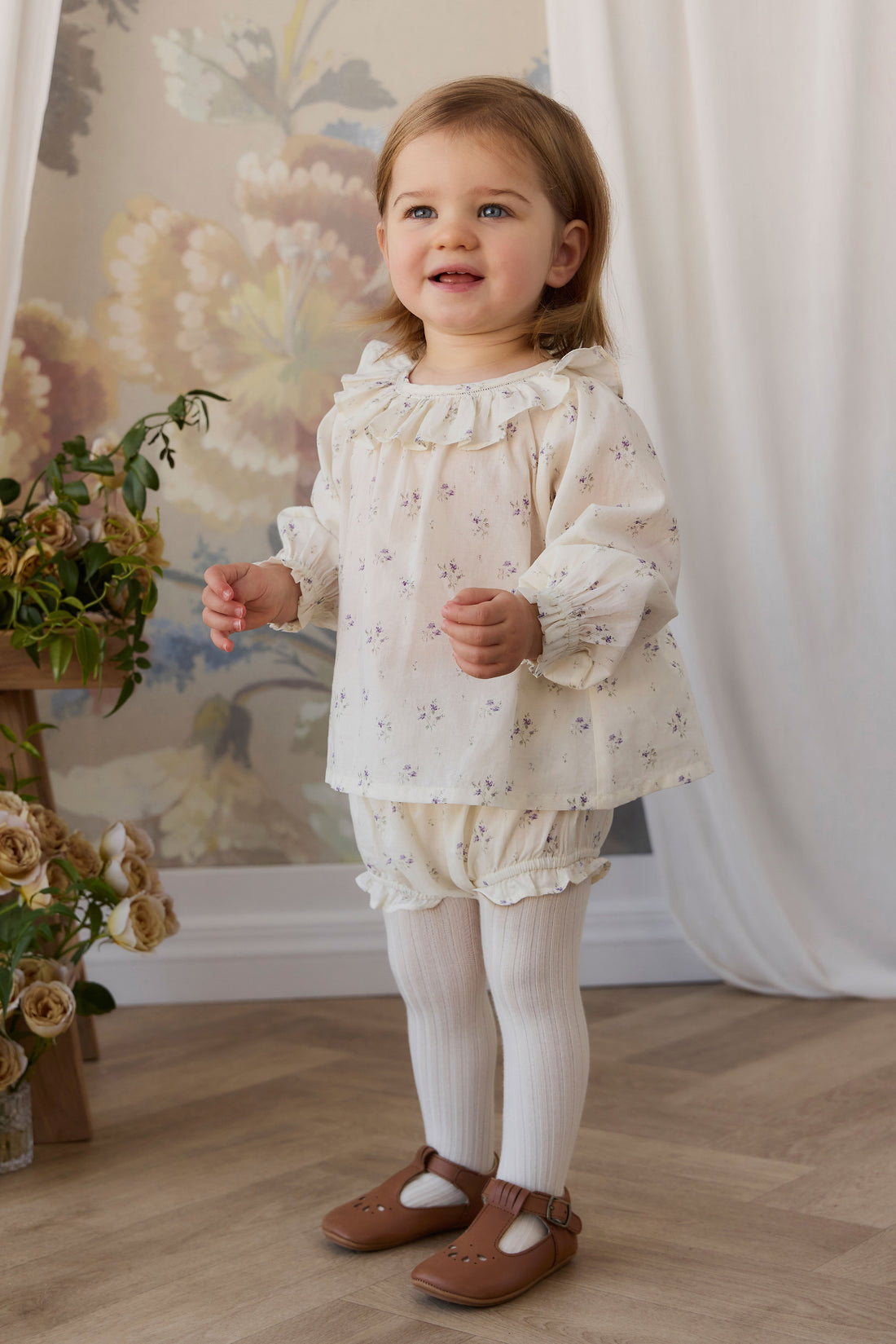 Organic Cotton Frill Bloomer - Jade Floral Childrens Bloomer from Jamie Kay NZ