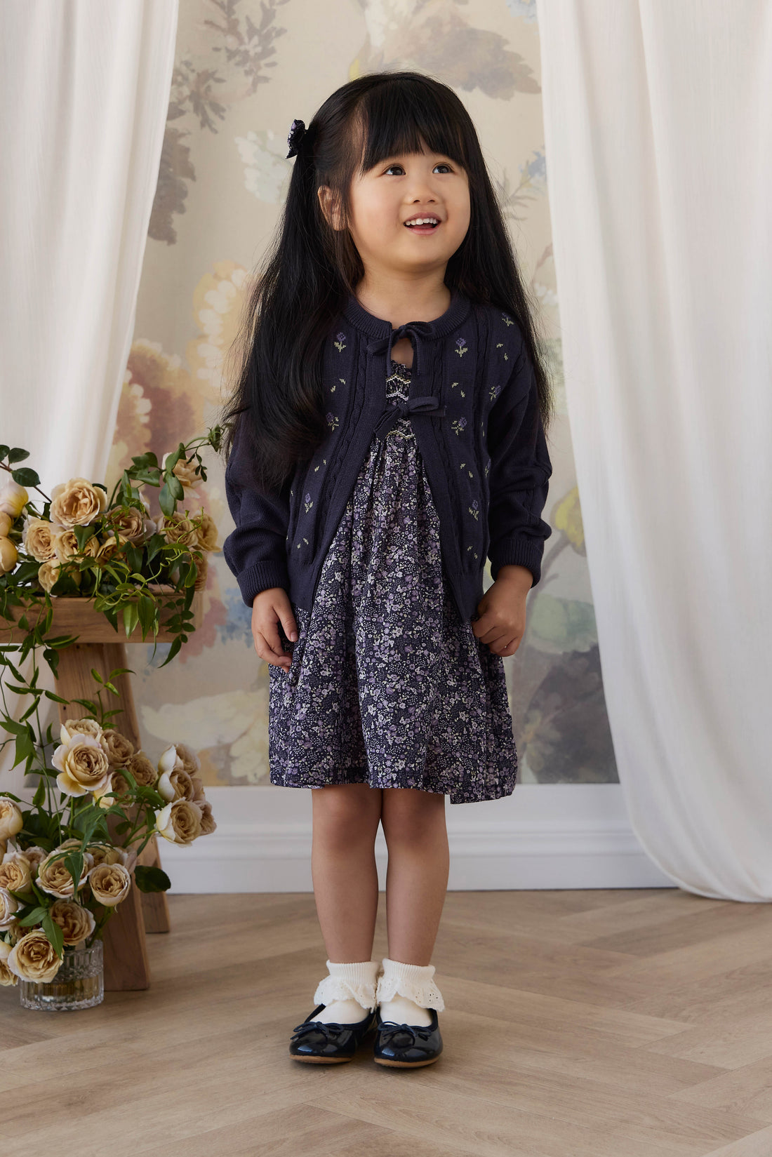 Organic Cotton Mariette Dress - Violet Floral Childrens Dress from Jamie Kay NZ
