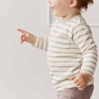 Pima Cotton Diego Long Sleeve Top - Cloud/Cashew Stripe Childrens Top from Jamie Kay NZ