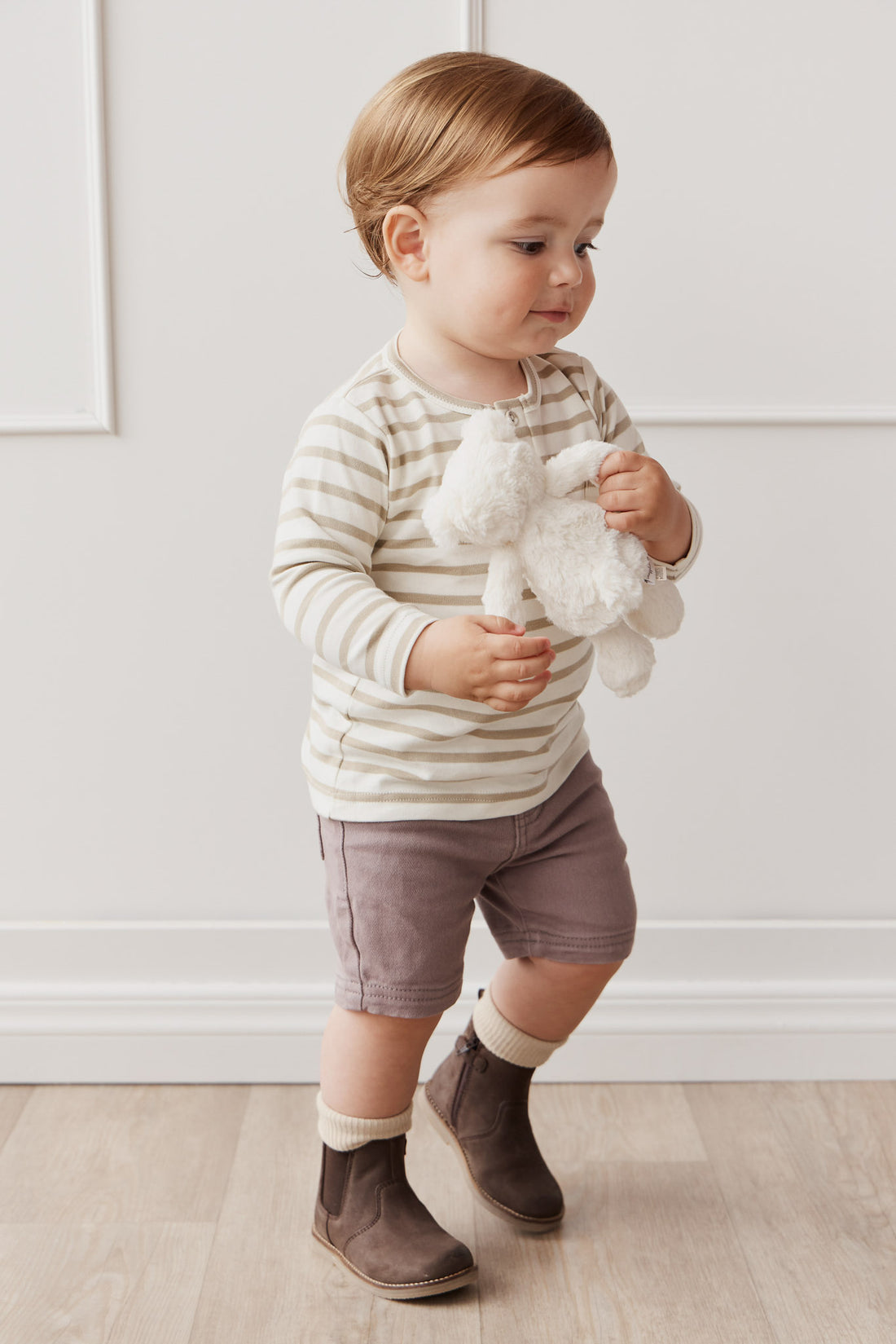 Pima Cotton Diego Long Sleeve Top - Cloud/Cashew Stripe Childrens Top from Jamie Kay NZ