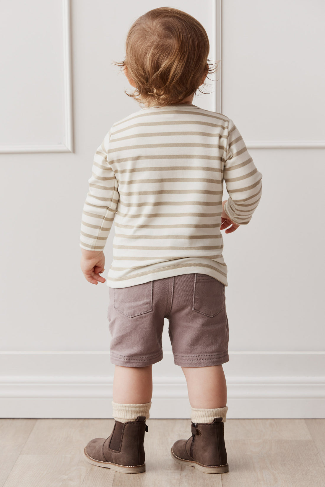 Pima Cotton Diego Long Sleeve Top - Cloud/Cashew Stripe Childrens Top from Jamie Kay NZ