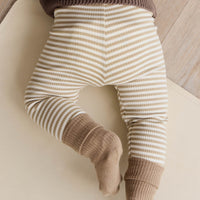 Organic Cotton Modal Everyday Legging - Narrow Stripe Balm/Cloud Childrens Legging from Jamie Kay NZ
