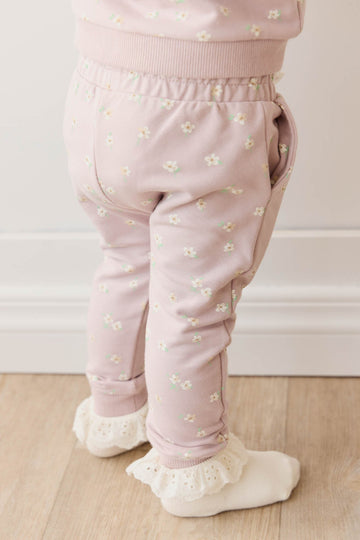 Organic Cotton Morgan Track Pant - Simple Flowers Lilac Childrens Pant from Jamie Kay NZ