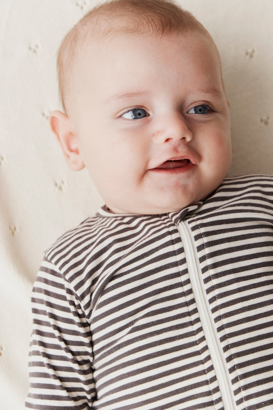 Organic Cotton Reese Zip Onepiece - Black Olive Stripe Childrens Onepiece from Jamie Kay NZ