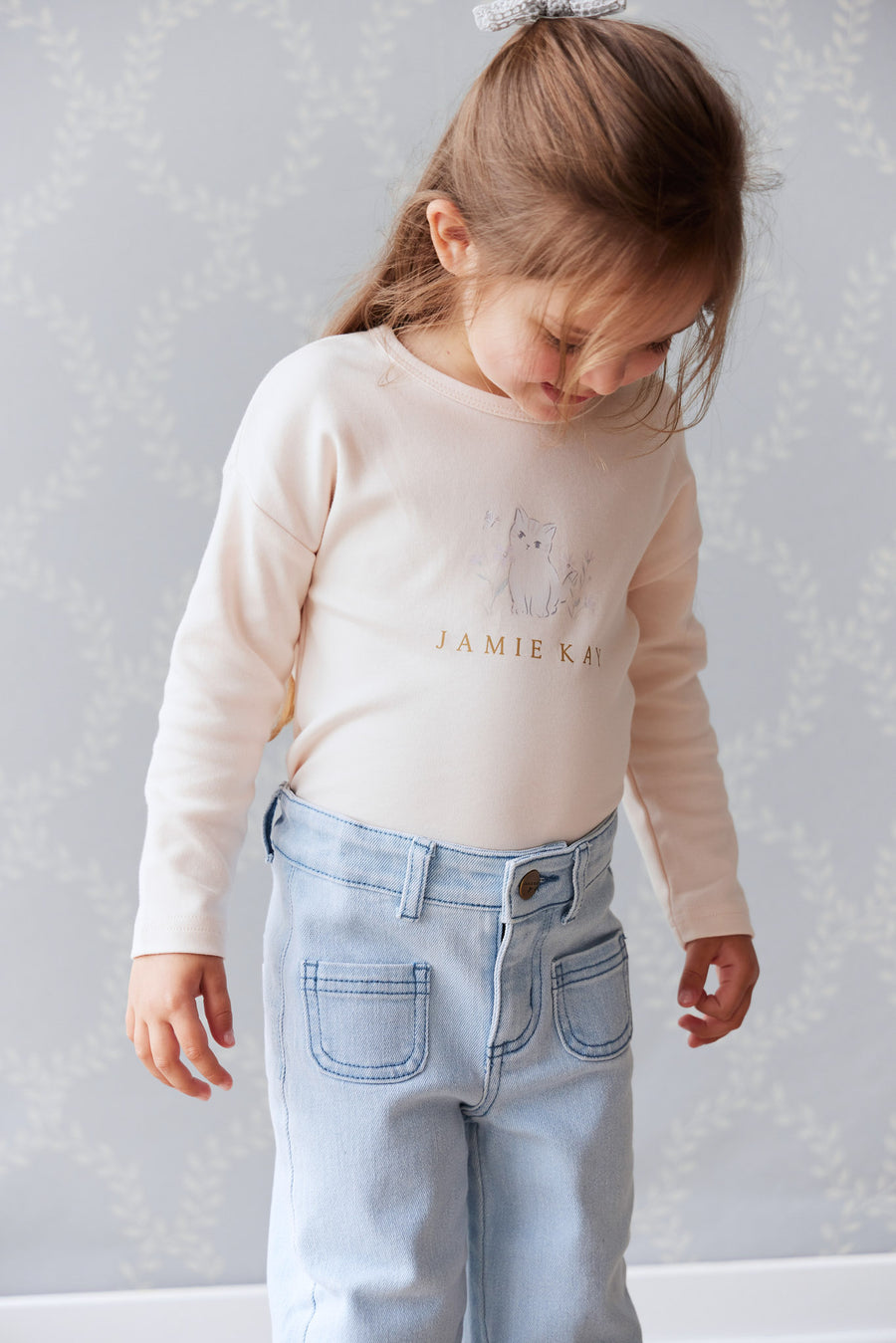 Pima Cotton Marley Long Sleeve Top - Ballet Pink Childrens Top from Jamie Kay NZ