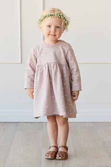 Organic Cotton Charlotte Dress - Simple Flowers Lilac Childrens Dress from Jamie Kay NZ