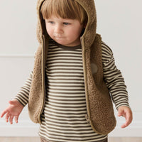 Pima Cotton Arnold Long Sleeve Top - Narrow Stripe Brownie/Biscuit Childrens Top from Jamie Kay NZ
