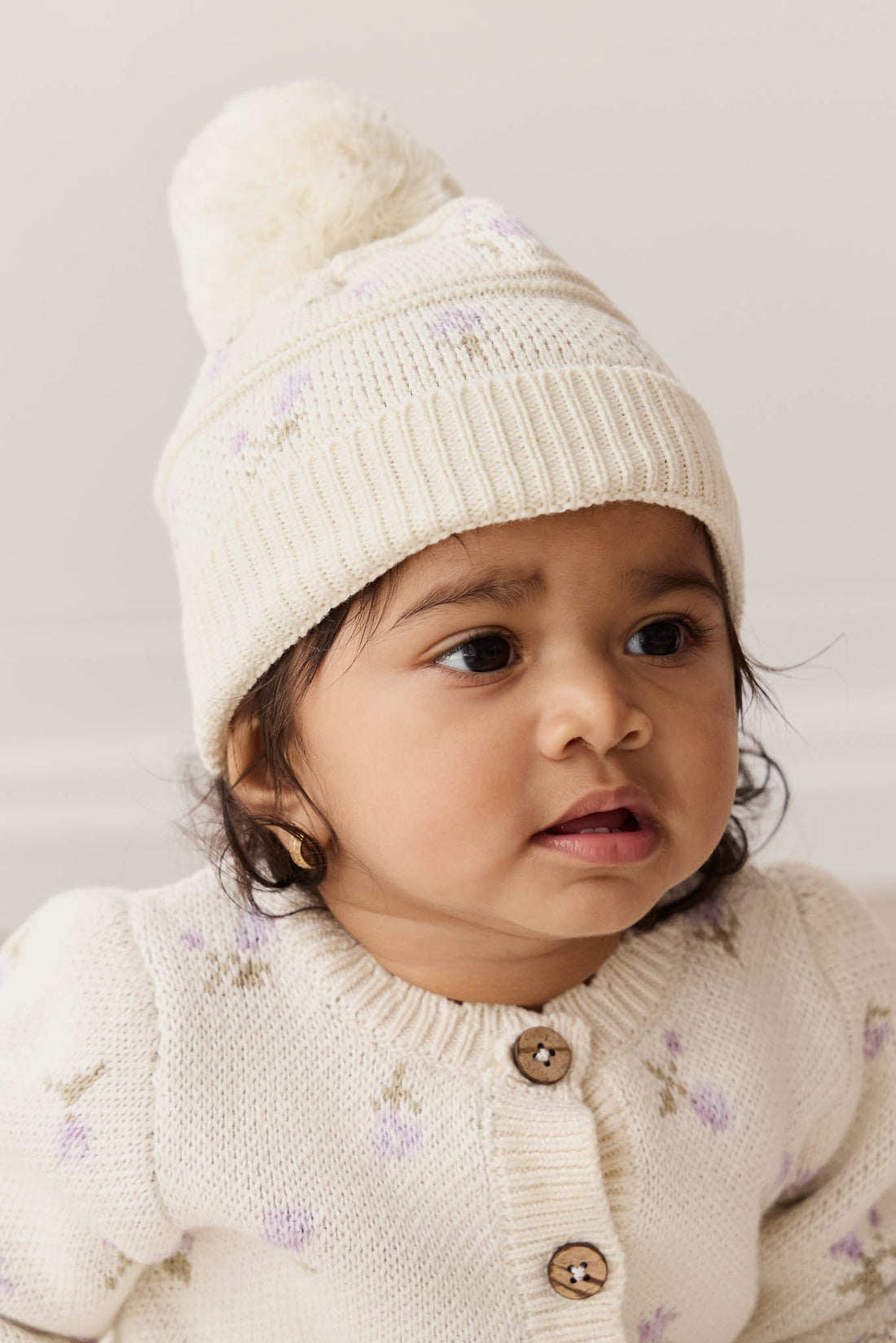 Delilah Knitted Hat - Delilah Knit Lavender Childrens Beanie from Jamie Kay NZ