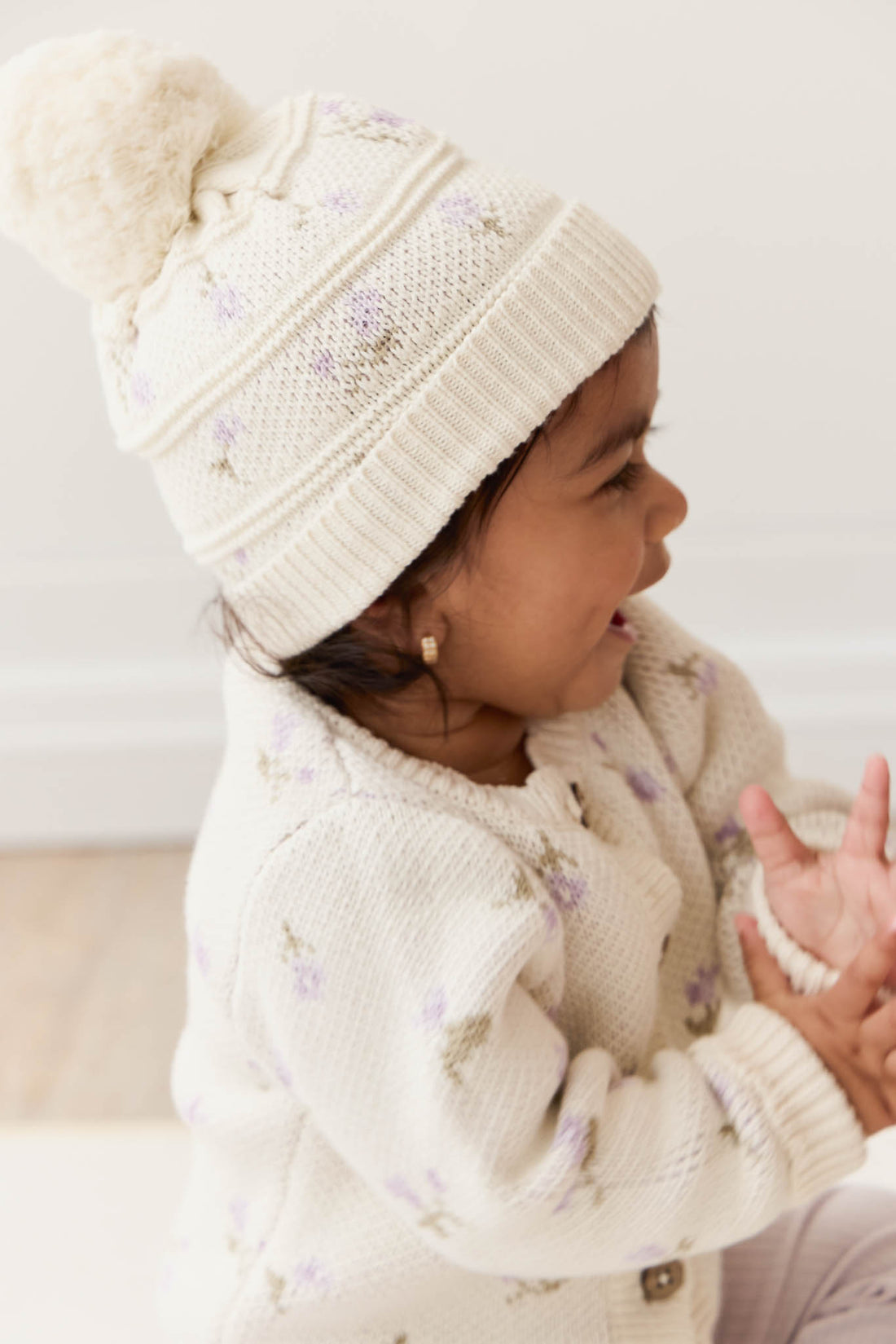 Delilah Knitted Hat - Delilah Knit Lavender Childrens Beanie from Jamie Kay NZ