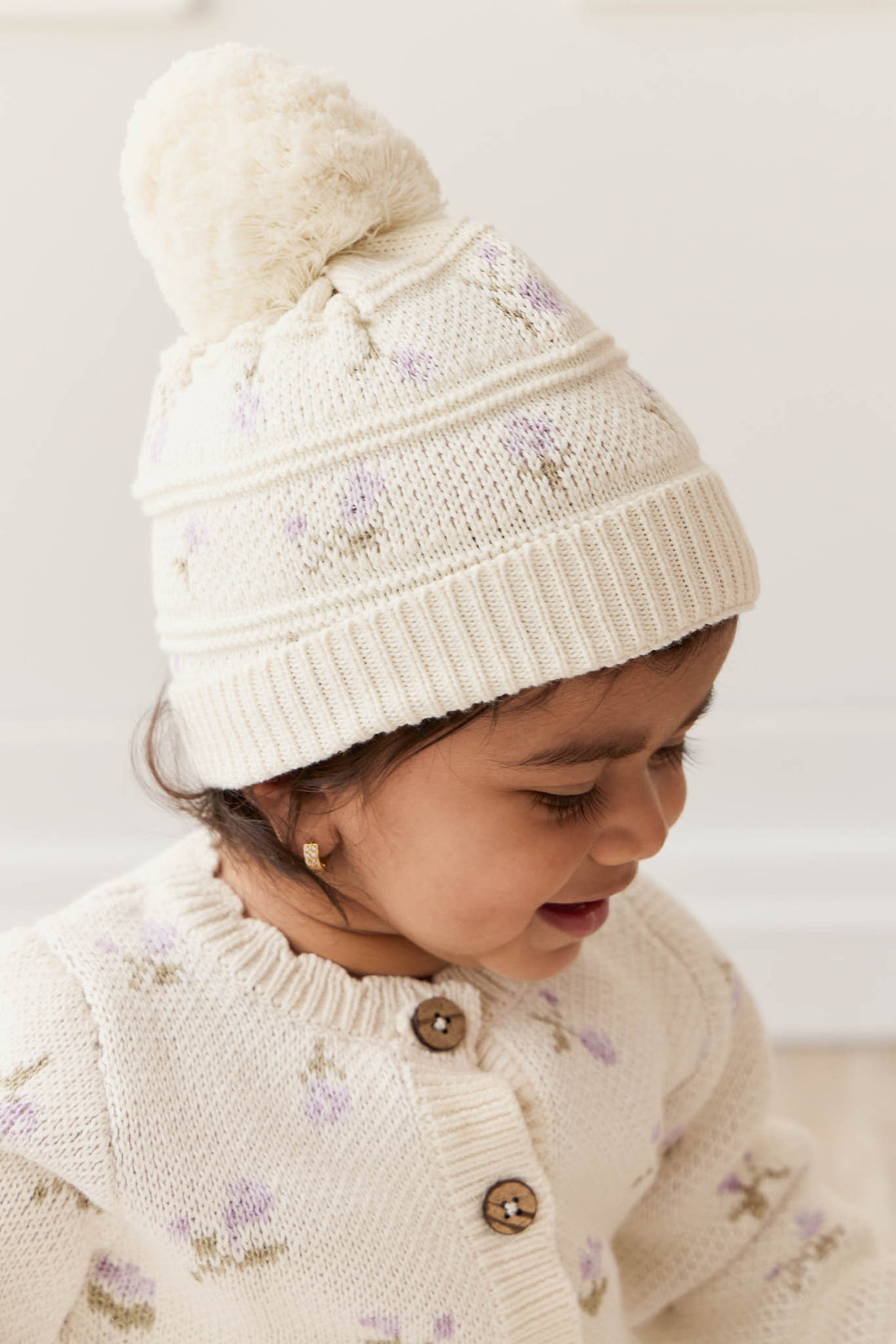 Delilah Knitted Hat - Delilah Knit Lavender Childrens Beanie from Jamie Kay NZ