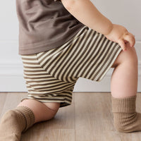 Pima Cotton Marley Short - Narrow Stripe Brownie/Biscuit Childrens Short from Jamie Kay NZ